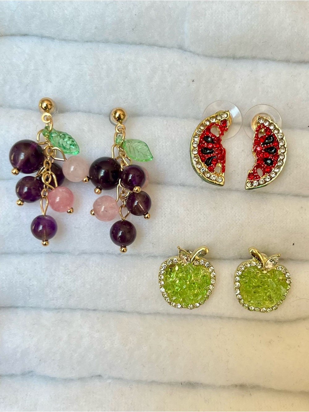 Fashion Jewelry. Apple, grapes, watermelon earring set.